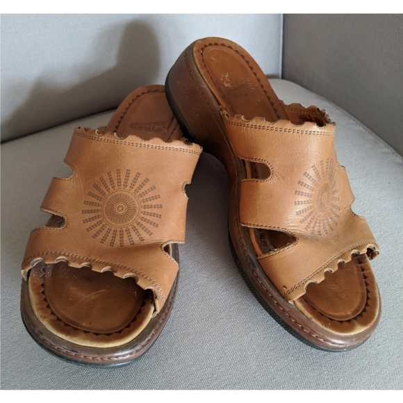 Dansko Brown Leather Open Toe Slide Sandals - Picture 1 of 13
